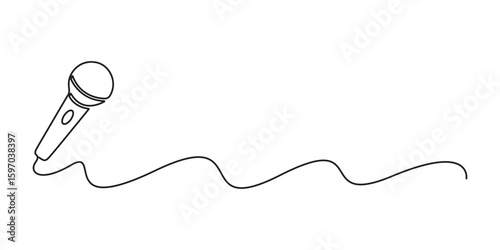 Microphone continuous one line drawing, minimalist line art vector illustration