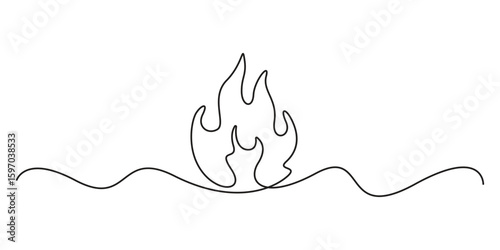 Continuous one line drawing of fire flames design sketch. Fire flame in one continuous line drawing illustration. Editable stroke. Pro vector