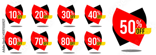 10% off 20% off 30% off 40% off 50% off 60% off 70% off 80% off 90% off ten twenty thirty forty fifty sixty seventy eighty ninety percent off, retail discount, promotion, sale, percentage, set.