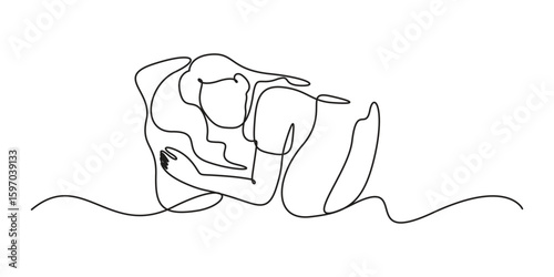 A woman sleeping on bed continuous one line drawing, minimalist line art vector illustration