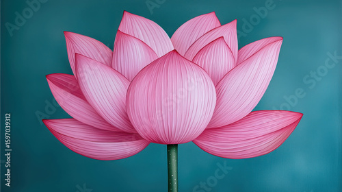 Stunning Close-Up of Pink Lotus Flower with Delicate Petals on a Soft Blue Background for Nature and Botanical Illustrations