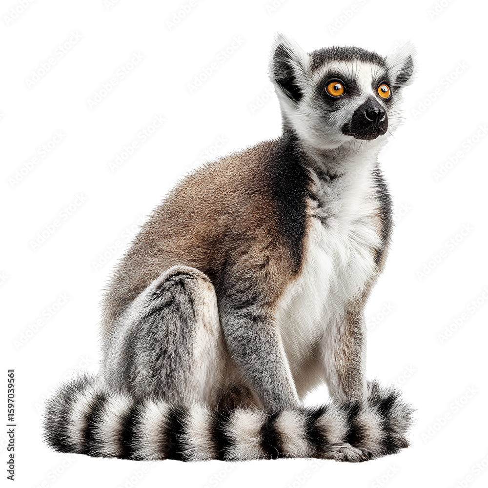 Naklejka premium Close-Up of a Ring-Tailed Lemur Isolated on Transparent Background