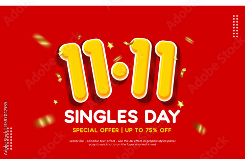11.11 Singles Day shopping discount promotion banner, last mega big sale promotion with 3D text