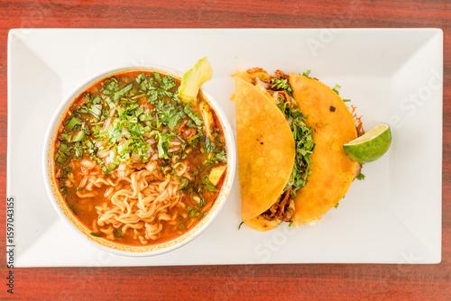Birria tacos with ramen