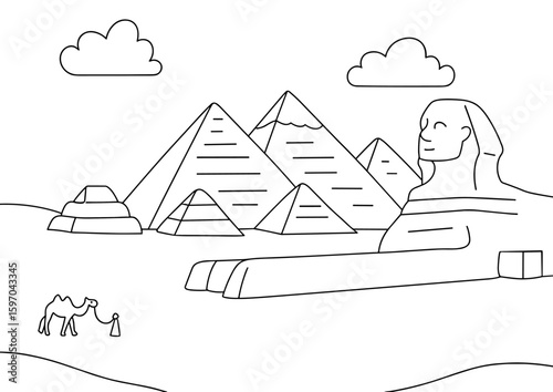 Great Pyramids, Ancient Egyptian Wonders in the Desert, Egypt, coloring page