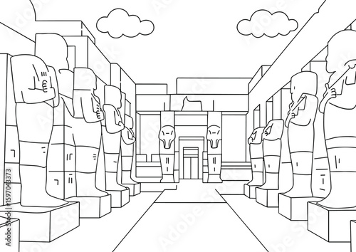 Karnak Temple Complex, Ancient Egyptian Statues and Ruins, Luxor, Egypt, coloring page