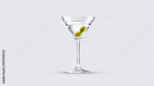 Wallpaper Mural Crystal clear martini glass with two green olives and bubbles inside, elegant minimalist cocktail on white background Torontodigital.ca