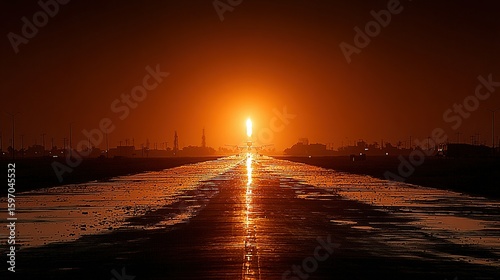 Sunrise over a highway.