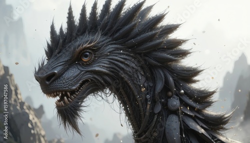 Magnificent metallic dragon head portrait embodying power and fantasy essence