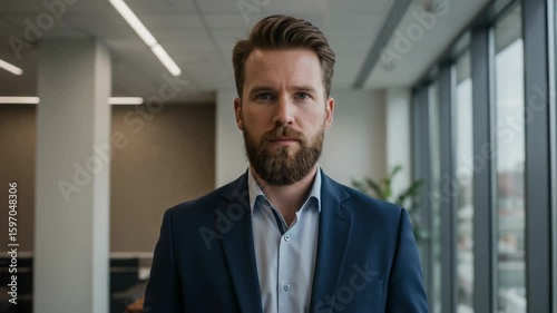 Wallpaper Mural Serious bearded businessman looking at camera in a modern office. Portrait of a confident male professional executive with a determined expression. Torontodigital.ca