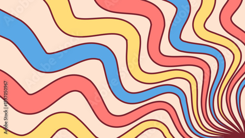 Retro Psychedelic Wavy Background. Colorful Vintage Swirl Abstract Collection