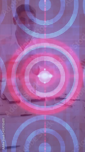 Business team in meeting with digital target pattern animation overlay