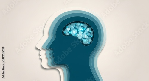 Wallpaper Mural Layered silhouettes of human heads reveal a glowing, abstract representation of the brain, symbolizing thought and intelligence Torontodigital.ca