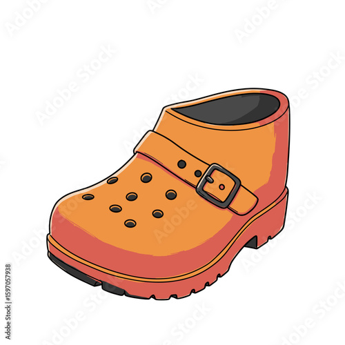 Orange garden clog with strap and ventilation holes for comfort  