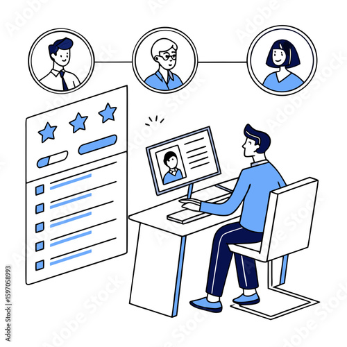 Hr manager reviewing candidate profiles on computer screen selection