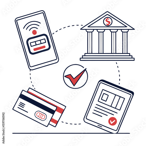 Online payment transaction banking and digital wallet icons credit card