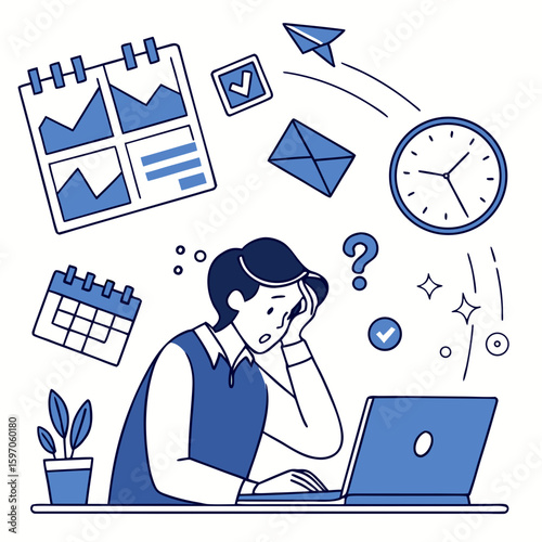 Overwhelmed man working remotely with multiple tasks and deadlines remote work multitasking