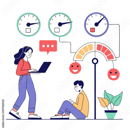 People connected by performance and mood indicators meters