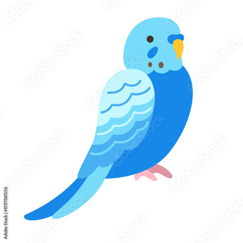 Parrot tropical cartoon illustration. Exotic bright budgerigar blue parrot childish trendy art for kids, sticker card, poster cover. Wildlife jungle Hawaiian cute bird funny vivid vector character