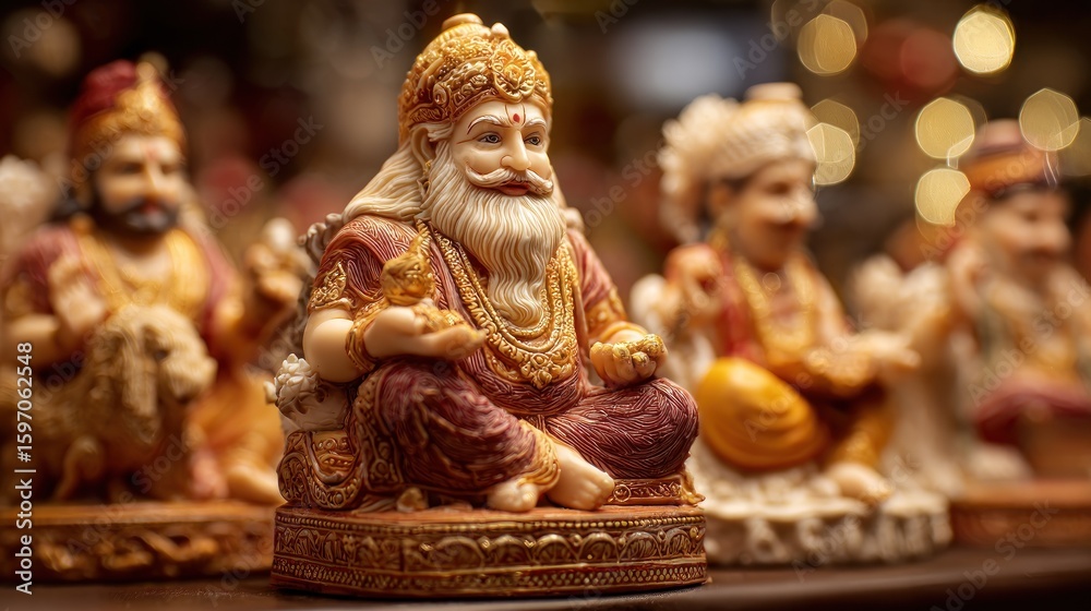 Fototapeta premium Divine Statues: Ornate Hindu Deities in Festive Display