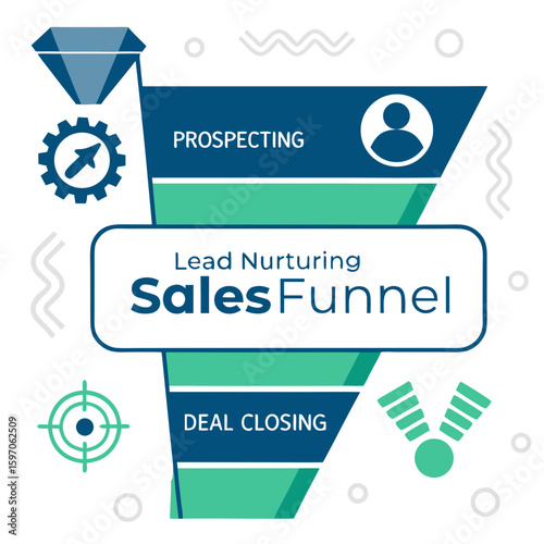 Sales funnel diagram prospecting lead nurturing deal closing business marketing
