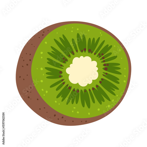 Kiwi cartoon trendy vector illustration. Half kiwi abstract childish hand drawn kawaii fruit. Graphic stylized kiwi simple cute art for kids, sticker, card, poster, cover