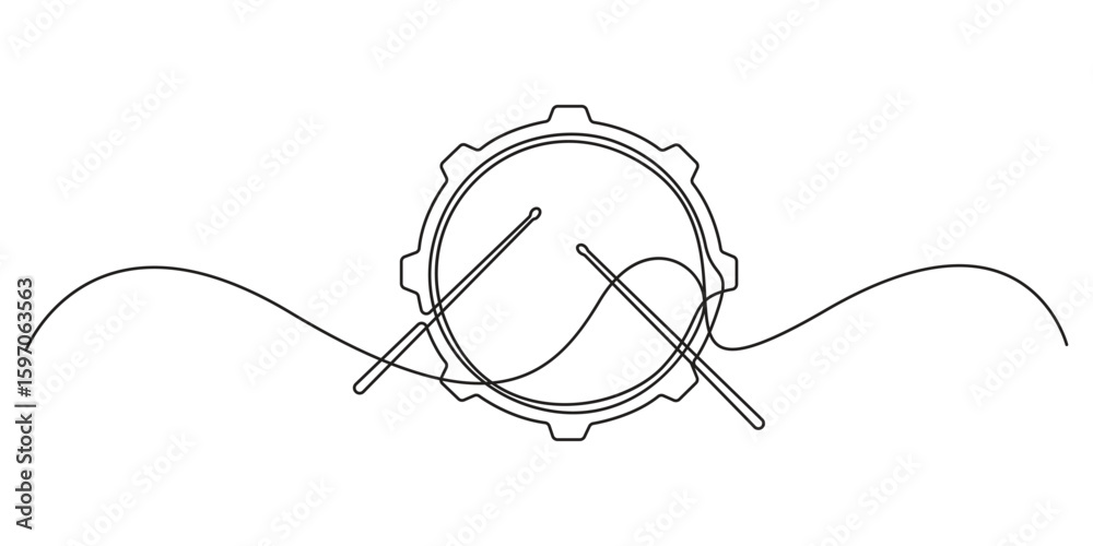 Obraz premium One continuous line drawing of little drum with drum sticks. Percussion music instruments concept. Dynamic continuous line drawn graphic illustration