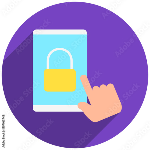 Lock Screen rounded flat color, mini illustration icon. use for modern concept, print, UI, UX kit, web and app development. Vector related to remote working, work from home