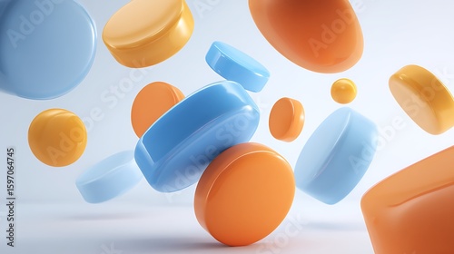 Playful Floating Candy Coated Shapes in Soft Pastel Tones - Abstract 3D Render
