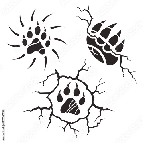 Black paw prints with cracked effect animal tracks
