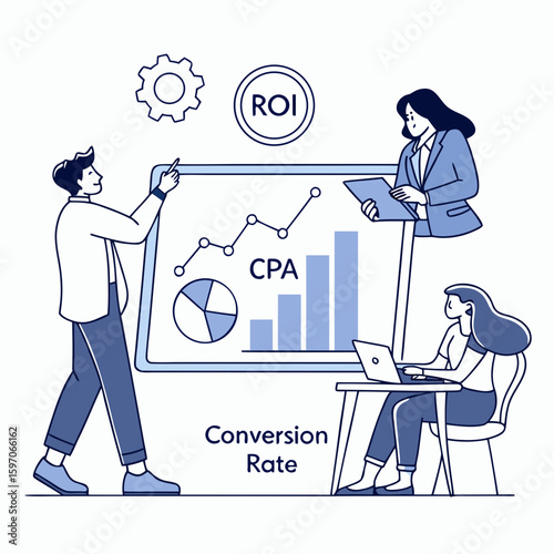 Business analytics team reviewing performance meeting