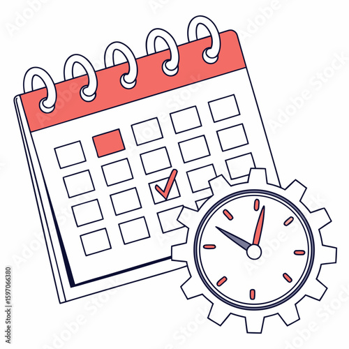 Calendar and clock with checkmark time planning