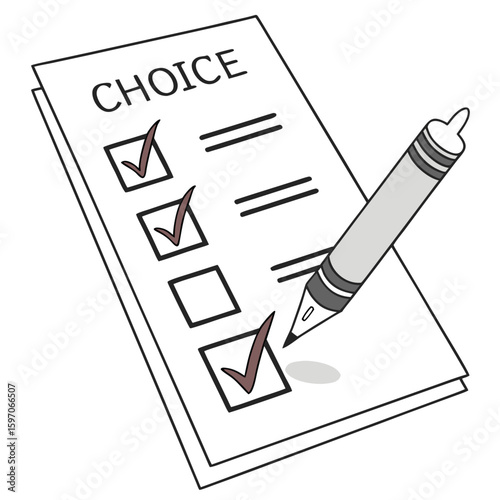 Checklist with ticked options and pen choice checkmark