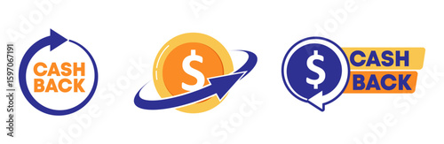 Set of Cash Back in Circular Arrow Icon bubble vector 