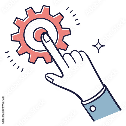 Finger pressing glowing gear mechanism vector