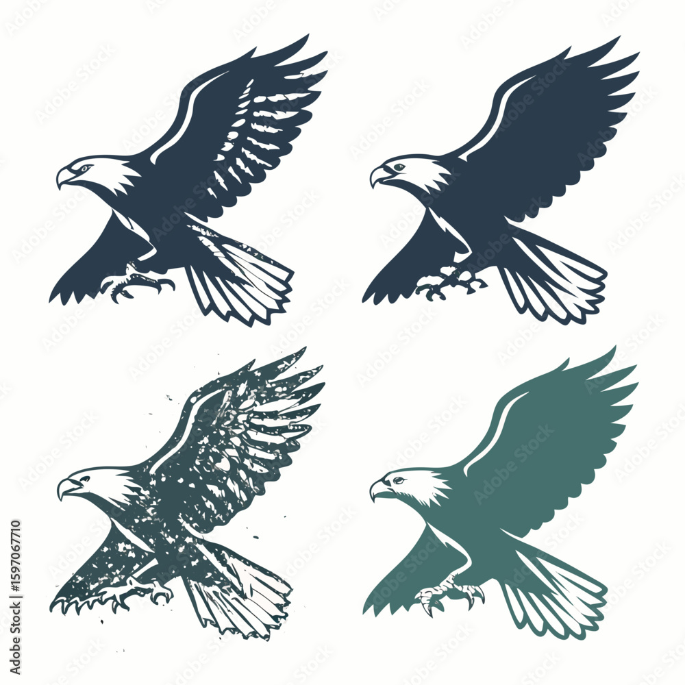 Fototapeta premium Four stylized eagles in flight falcon hawk