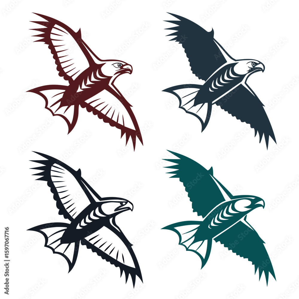 Obraz premium Four stylized eagles in flight falcon hawk