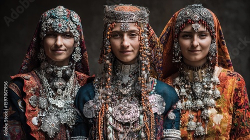Portrait of Three Women in Traditional Afghan Attire