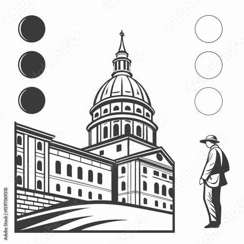 Government building and man with hat dome architecture
