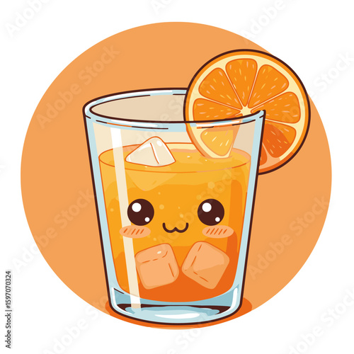 kawaii glass of orange juice cartoon illustration vector outiline