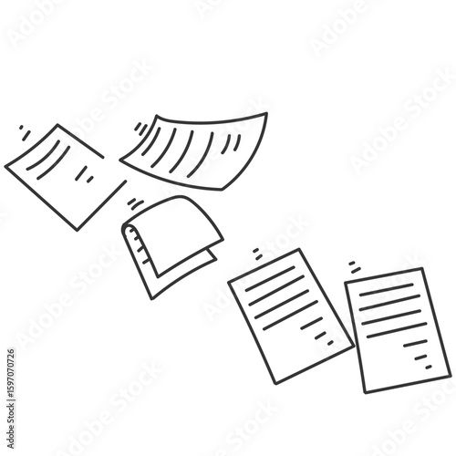paper document falling in the air in doodle sketch