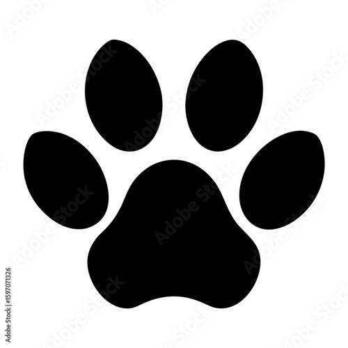 Simple Black and White Paw Print Icon Graphic