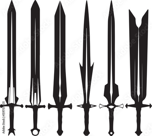 Diverse sword silhouettes with varied blades and hilts