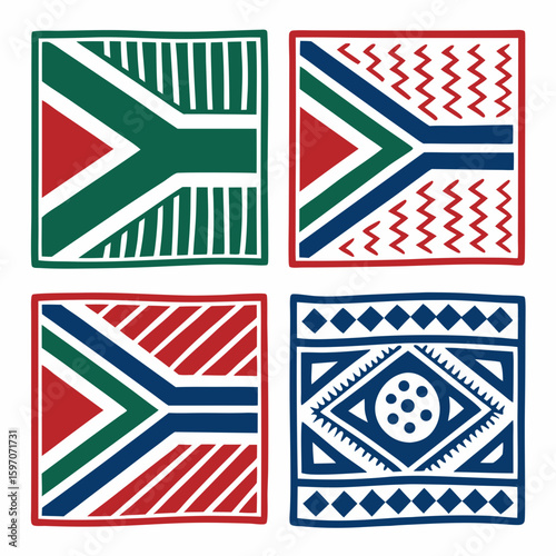 South African flag inspired geometric patterns vector