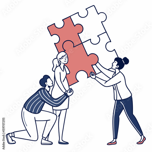 Teamwork assembling puzzle pieces collaboration partnership