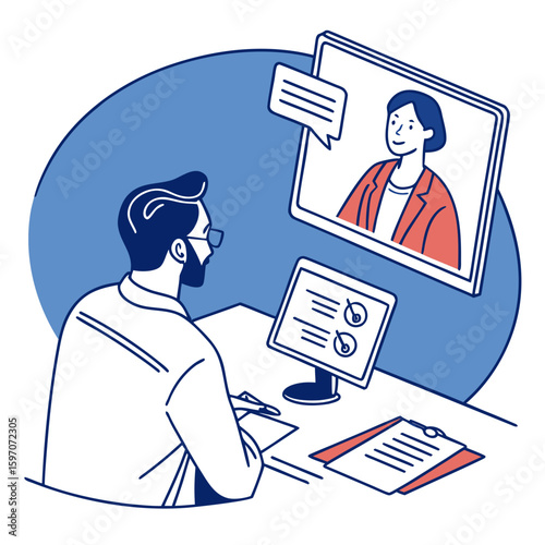 Video call meeting with shared document online communication