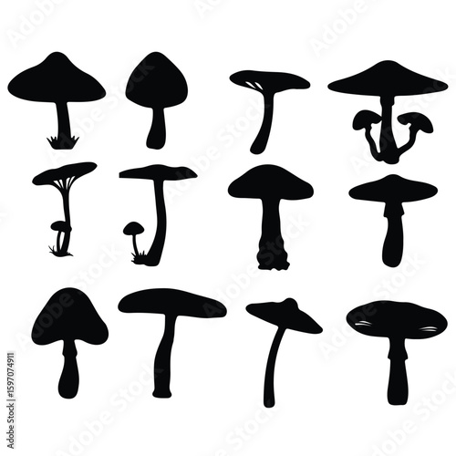 minimal black and white mushroom outline icons