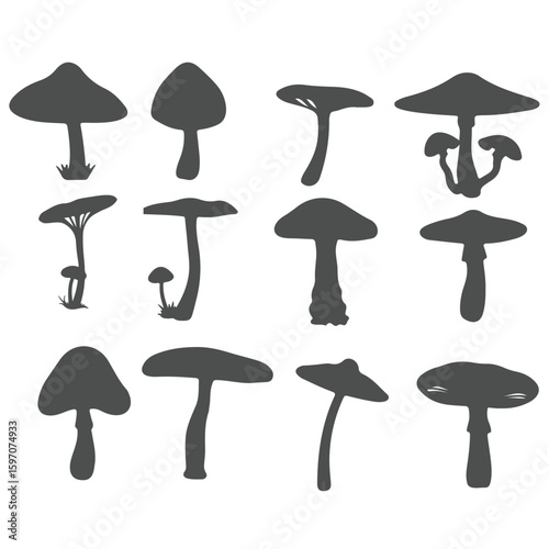 minimal black and white mushroom outline icons