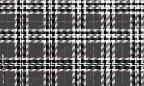 Seamless plaid pattern, dark grey, black, white. Modern classic design for textiles, clothing, skirts and pants. Add a sleek look to any fashion style, vector illustration.