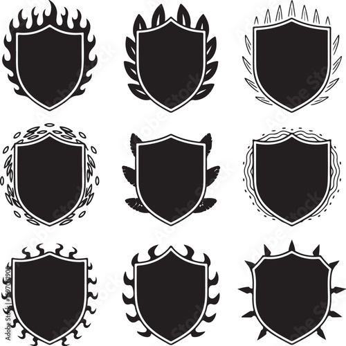 Shield emblems with decorative borders crest heraldry